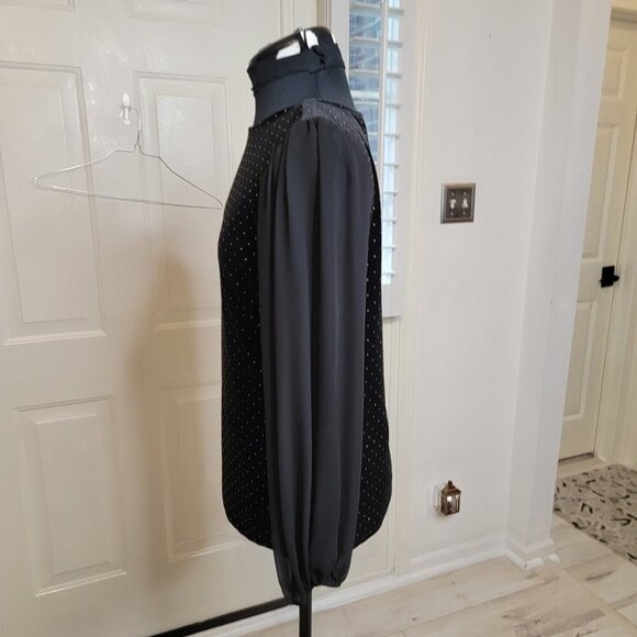 Vince Camuto Black Velvet Sheer Sleeve Top Small | Holiday Party Blouse - Picture 5 of 7